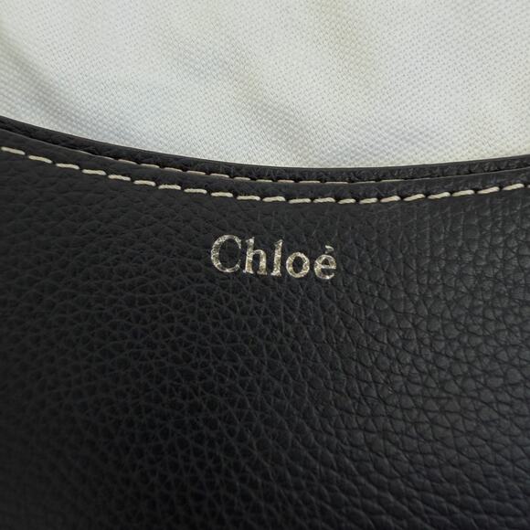 Chloe Darryl Hobo Bag Black Grained Leather Large Tote Shoulder With Pouch Auth - Picture 10 of 16